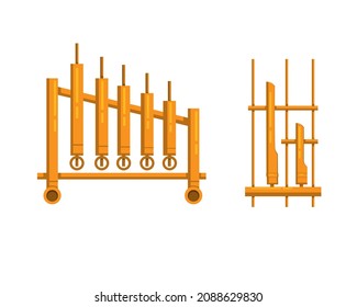 Angklung music instrument handmade from bamboo traditional from Indonesia symbol set illustration vector