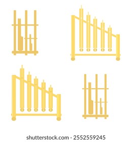 Instrumento de música Angklung hecho a mano de bambú tradicional de Indonesia conjunto de símbolos ilustración Vector
