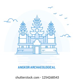ANGKOR ARCHAEOLOGICAL Blue Landmark. Creative background and Poster Template