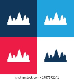 Angkor Wat blue and red four color minimal icon set