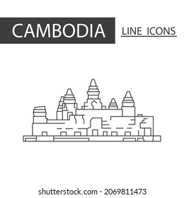 Angkor Wat Cambodia icon. The icons as Cambodia signature in black lines.