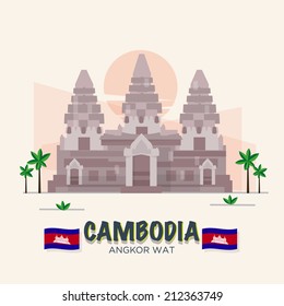 Angkor Wat. cambodia landmark . 7th Wonder of the World. asean set - vector illustration