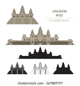 Angkor Wat, Cambodia, Objects, Colorful, Silhouette and Line