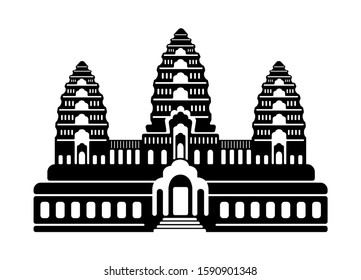 Angkor Wat - Cambodia / World famous buildings monochrome vector illustration.