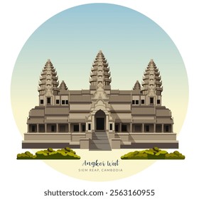 Angkor Wat a Hindu-Buddhist temple complex in Cambodia - Stock Illustration as EPS 10 File