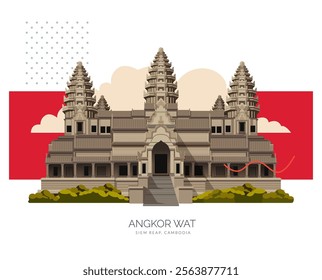 Angkor Wat a Hindu-Buddhist temple complex in Cambodia - Stock Illustration as EPS 10 File