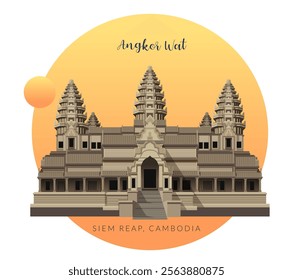 Angkor Wat a Hindu-Buddhist temple complex in Cambodia - Stock Illustration as EPS 10 File