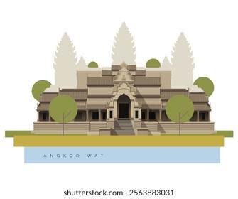 Angkor Wat a Hindu-Buddhist temple complex in Cambodia - Stock Illustration as EPS 10 File