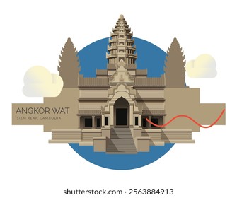 Angkor Wat a Hindu-Buddhist temple complex in Cambodia - Stock Illustration as EPS 10 File