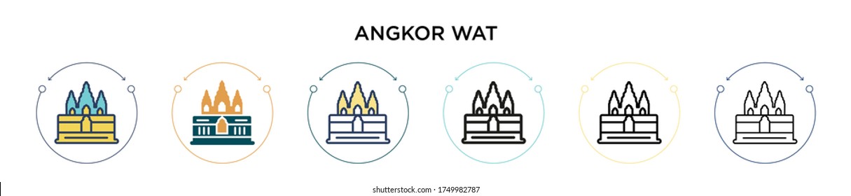 Angkor wat icon in filled, thin line, outline and stroke style. Vector illustration of two colored and black angkor wat vector icons designs can be used for mobile, ui, web