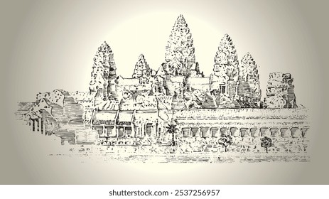 Skizze Angkor Wat in Vektorgrafik