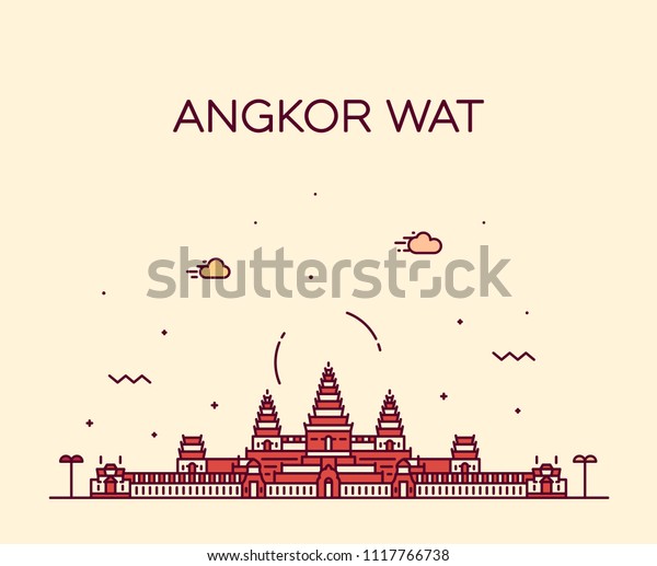 Angkor Wat Skyline Cambodia Trendy Vector Stock Vector Royalty Free