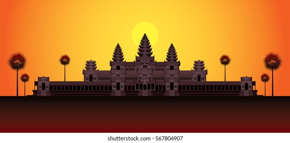 Angkor Wat in Sunrise, Cambodia, Landmark, Travel and Tourist Attraction