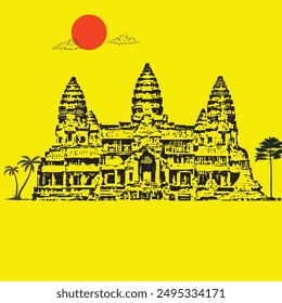 Angkor Wat temple , an ancient  Hindu-Buddhist temple in Cambodia, beautiful vector illustration