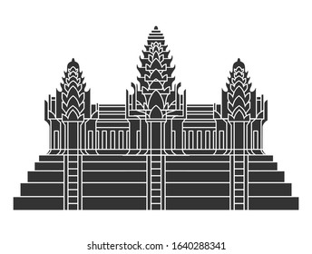 Angkor Wat Temple Cambodia Vector Black Silhouette Isolated on White