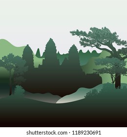Diseño vectorial de silueta del templo Angkor Wat
