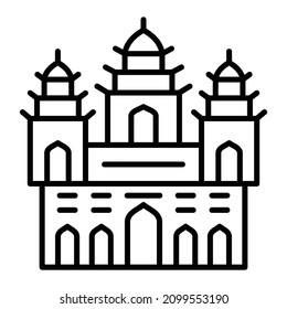 Angkor Wat Vector Outline Icon Isolated On White Background
