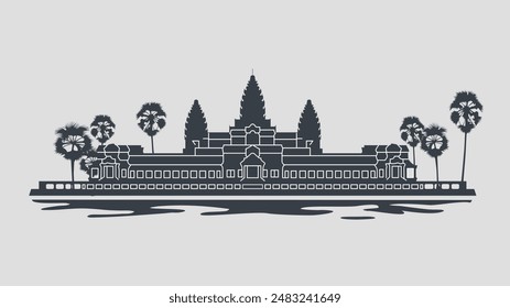 Angkors Erhabenheit entfaltet sich in dieser flachen Vektorillustration. Komplizierte Details werden vereinfacht und erfassen das Wesen der Majestät von Angkor Wat. 