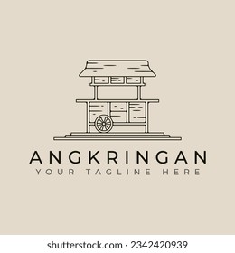 angkringan cart traditional shop line art logo vector illustration template design