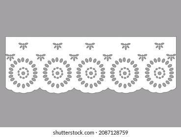anglaise, decorative flower floral lace embroidery design vector Set of seamless lattice borders. white lace ribbons cotton eyelet lace