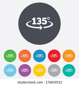 Angle 135 degrees sign icon. Geometry math symbol. Round colourful 11 buttons. Vector