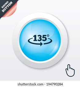 Angle 135 degrees sign icon. Geometry math symbol. Blue shiny button. Modern UI website button with hand cursor pointer. Vector
