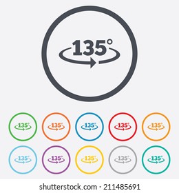 Angle 135 degrees sign icon. Geometry math symbol. Round circle buttons with frame. Vector