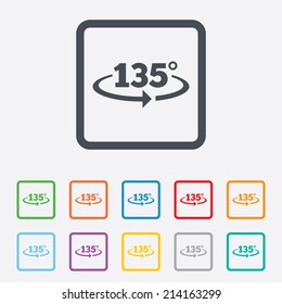 Angle 135 degrees sign icon. Geometry math symbol. Round squares buttons with frame. Vector