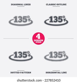 Angle 135 degrees sign icon. Geometry math symbol. Diagonal and horizontal lines, classic outline, dotted texture. Pattern design icons.  Vector