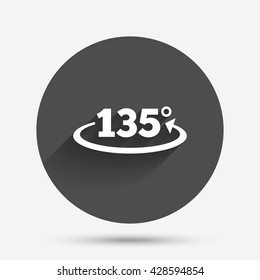Angle 135 degrees sign icon. Geometry math symbol. Circle flat button with shadow. Vector