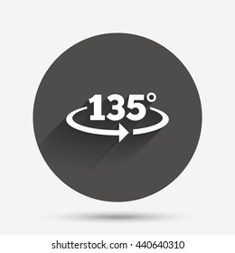 Angle 135 degrees sign icon. Geometry math symbol. Circle flat button with shadow. Vector