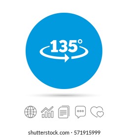 Angle 135 degrees sign icon. Geometry math symbol. Copy files, chat speech bubble and chart web icons. Vector