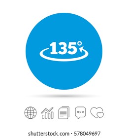 Angle 135 degrees sign icon. Geometry math symbol. Copy files, chat speech bubble and chart web icons. Vector