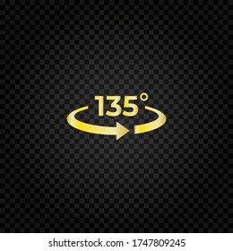 Icono de vista de ángulo 135 grados.símbolo de rotación de 135 grados
