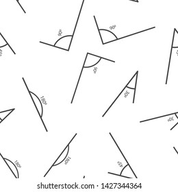 Angle of 180, 45,30,90 degrees vector illustration. The symbol of geometry, mathematics. Set of vector icons consisting of angles of different degree  seamless pattern on a white background.