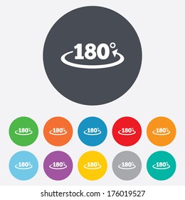 Angle 180 degrees sign icon. Geometry math symbol. Round colourful 11 buttons. Vector