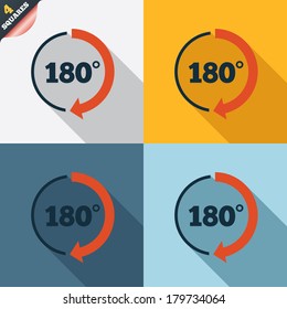 Angle 180 degrees sign icon. Geometry math symbol. Four squares. Colored Flat design buttons. Vector