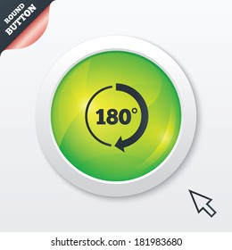 Angle 180 degrees sign icon. Geometry math symbol. Green shiny button. Modern UI website button with mouse cursor pointer. Vector