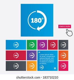 Angle 180 degrees sign icon. Geometry math symbol. Metro style buttons. Modern interface website buttons with hand cursor pointer. Vector
