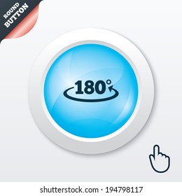 Angle 180 degrees sign icon. Geometry math symbol. Blue shiny button. Modern UI website button with hand cursor pointer. Vector