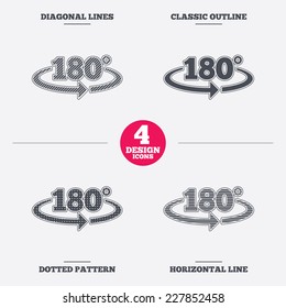Angle 180 degrees sign icon. Geometry math symbol. Diagonal and horizontal lines, classic outline, dotted texture. Pattern design icons.  Vector
