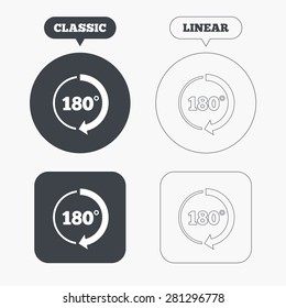 Angle 180 degrees sign icon. Geometry math symbol. Classic and line web buttons. Circles and squares. Vector