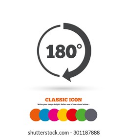 Angle 180 degrees sign icon. Geometry math symbol. Classic flat icon. Colored circles. Vector