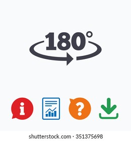 Angle 180 degrees sign icon. Geometry math symbol. Information think bubble, question mark, download and report.