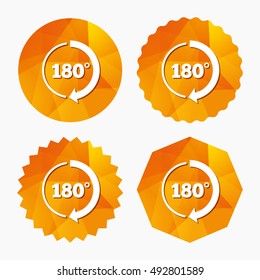 Angle 180 degrees sign icon. Geometry math symbol. Triangular low poly buttons with flat icon. Vector