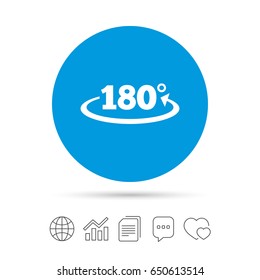 Angle 180 degrees sign icon. Geometry math symbol. Copy files, chat speech bubble and chart web icons. Vector