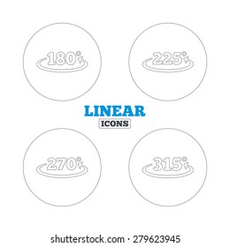 Angle 180-315 degrees icons. Geometry math signs symbols. Full complete rotation arrow. Linear outline web icons. Vector