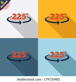 Angle 225 degrees sign icon. Geometry math symbol. Four squares. Colored Flat design buttons. Vector