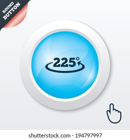 Angle 225 degrees sign icon. Geometry math symbol. Blue shiny button. Modern UI website button with hand cursor pointer. Vector