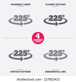 Angle 225 degrees sign icon. Geometry math symbol. Diagonal and horizontal lines, classic outline, dotted texture. Pattern design icons.  Vector